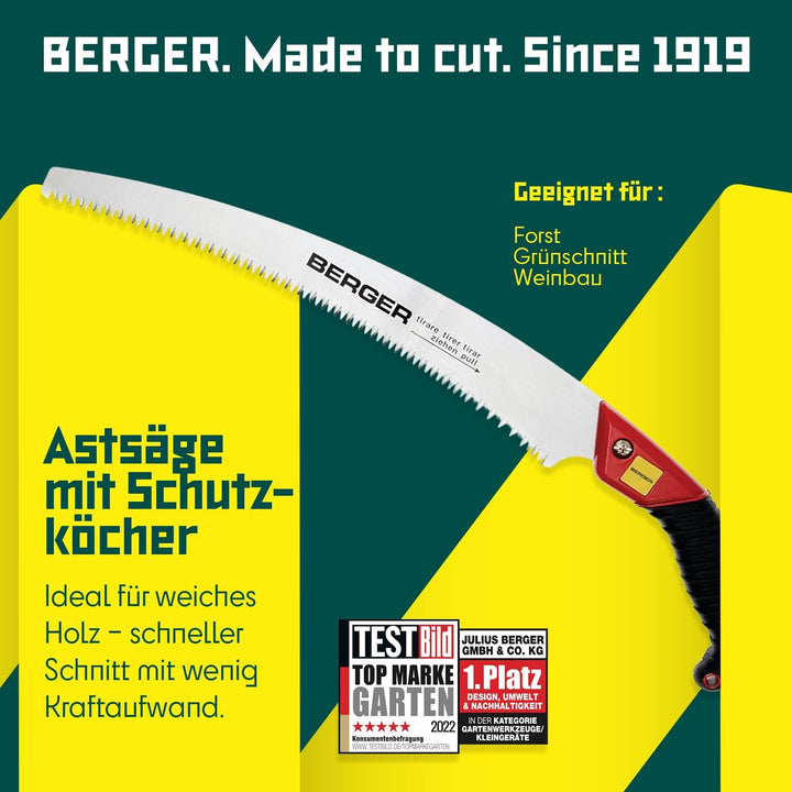Berger Astsäge 64850 mit auswechselbaren Sägeblatt inklusive Schutzköcher, Länge: 33 cm Astsäge 33 c