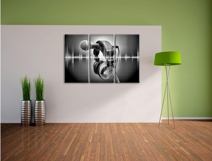 Pixxprint Mikrofon als Leinwandbild/Grösse: 3 Teilig (120x80 cm) cm/Wandbild/Kunstdruck/fertig bespa