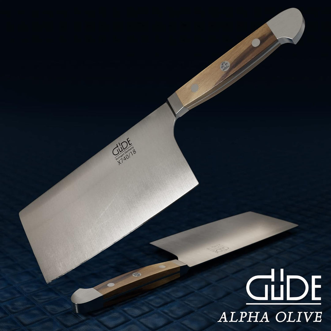 GÜDE Solingen - Hacker geschmiedet, 18 cm, Olivenholz, ALPHA OLIVE, Doppelkropf, Handmade Germany Ha