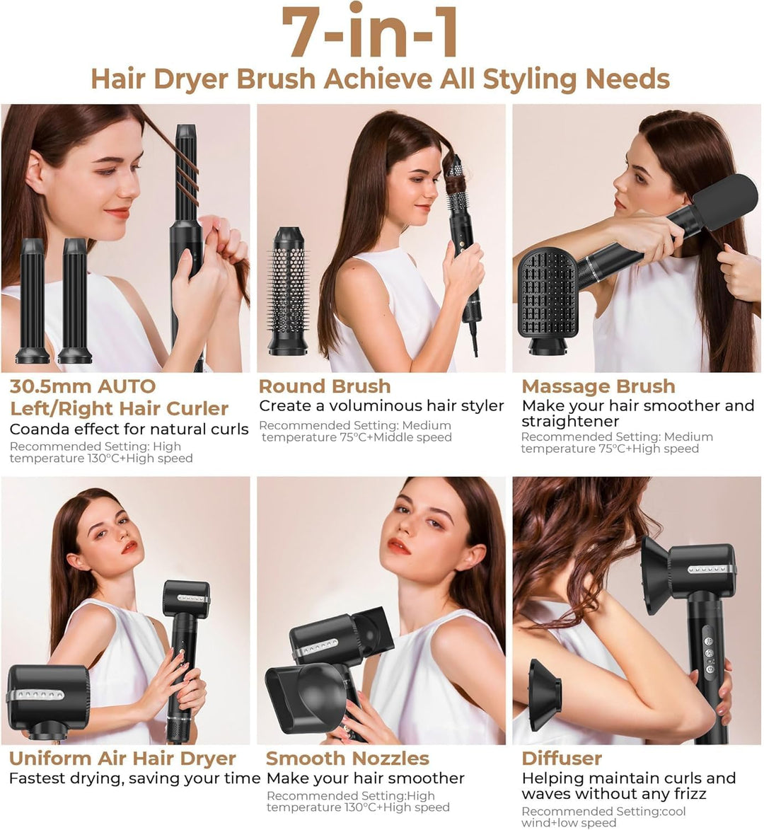 UKLISS Airstyler & Haartrockner 7 in 1, Hairstyler Gesckenke Set mit Auto-Wrap-Lockenstab, Rundbürst