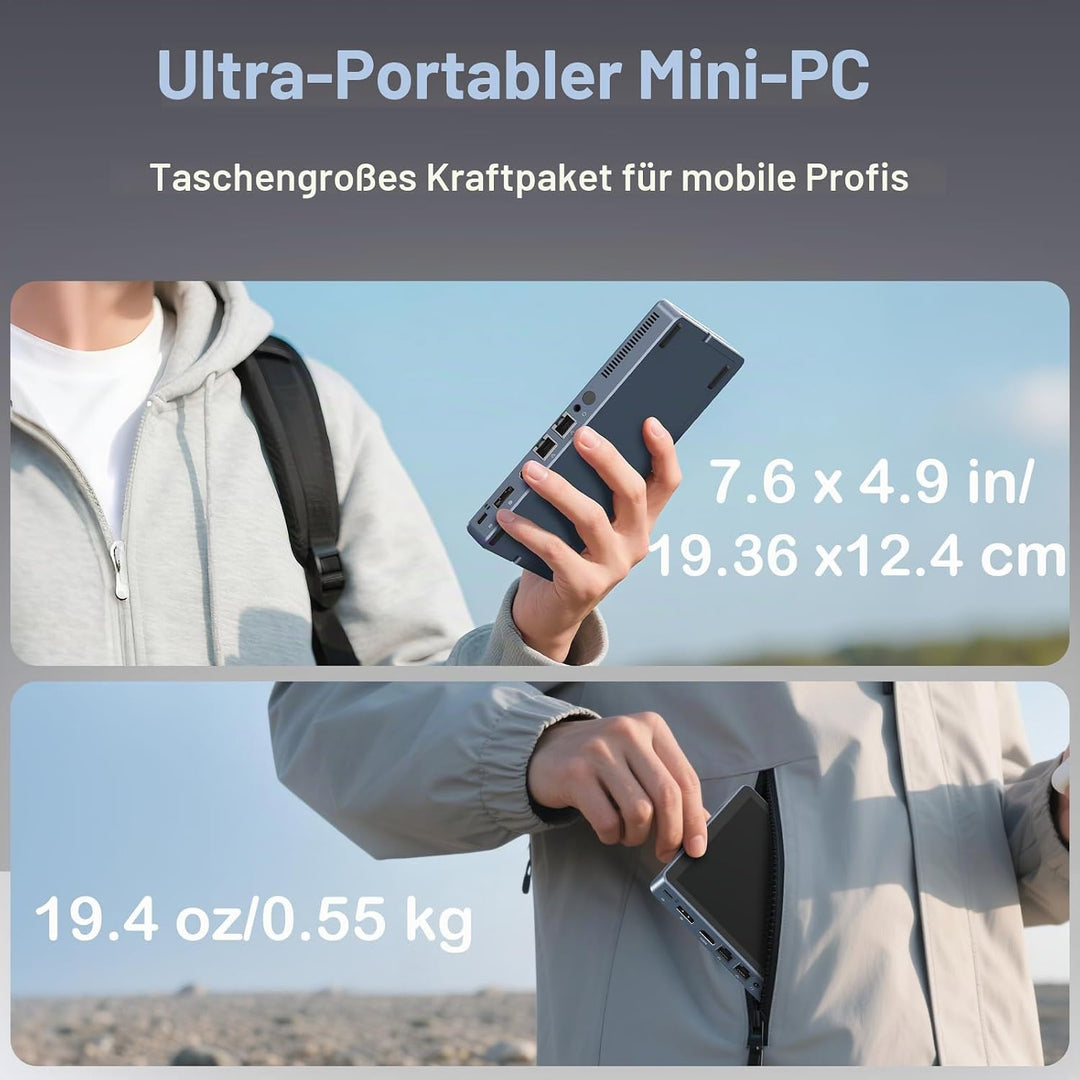 Mini PC N150 (bis zu 3,6 GHz), Micro Desktop Computer 12 GB DDR5 RAM, M.2 SSD Mini-PC mit 8-Zoll-Tou