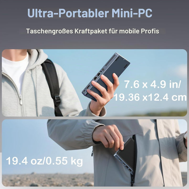 Mini PC N150 (bis zu 3,6 GHz), Micro Desktop Computer 12 GB DDR5 RAM, M.2 SSD Mini-PC mit 8-Zoll-Tou