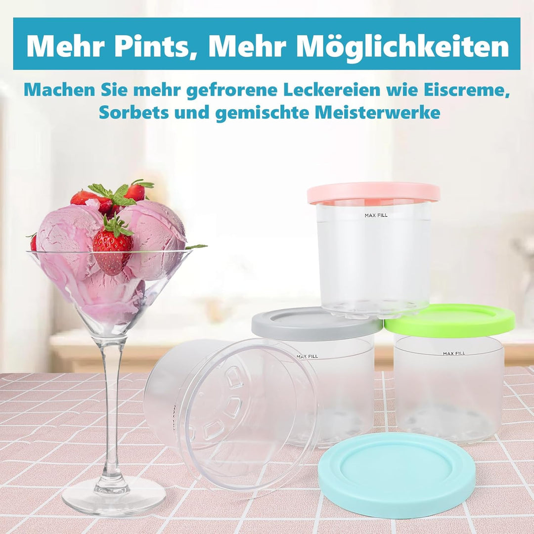 Nepfaivy Behälter für Ninja Creami Eismaschine - 4er-Set Eiscremebecher und Deckel Kompatibel mit Ni