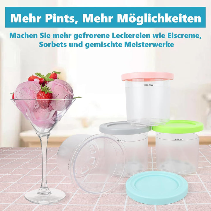 Nepfaivy Behälter für Ninja Creami Eismaschine - 4er-Set Eiscremebecher und Deckel Kompatibel mit Ni