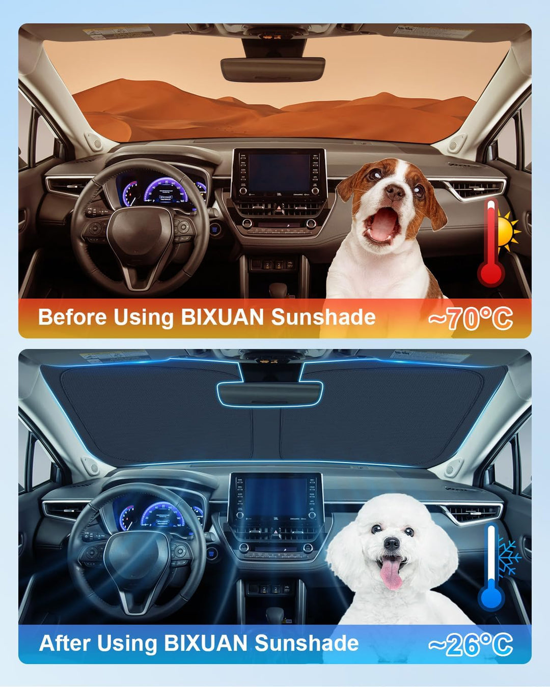 BIXUAN Frontscheiben-Sonnenschutz kompatibel mit Toyota Corolla Cross 2021-2025 2026 Auto Sonnenschu