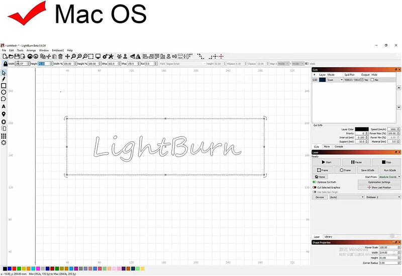 Twotrees LightBurn-Software für Laserschneider, Gravierer, G-Code-Version unterstützt XTool D1, Two