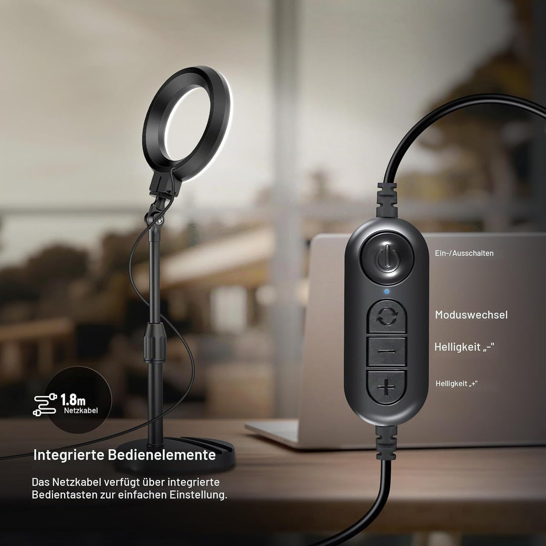 NEEWER Basics 5" LED Tisch Ringlicht mit Ständer, Monitorhalterung, 10W kompatibel mit iPhone, Compu