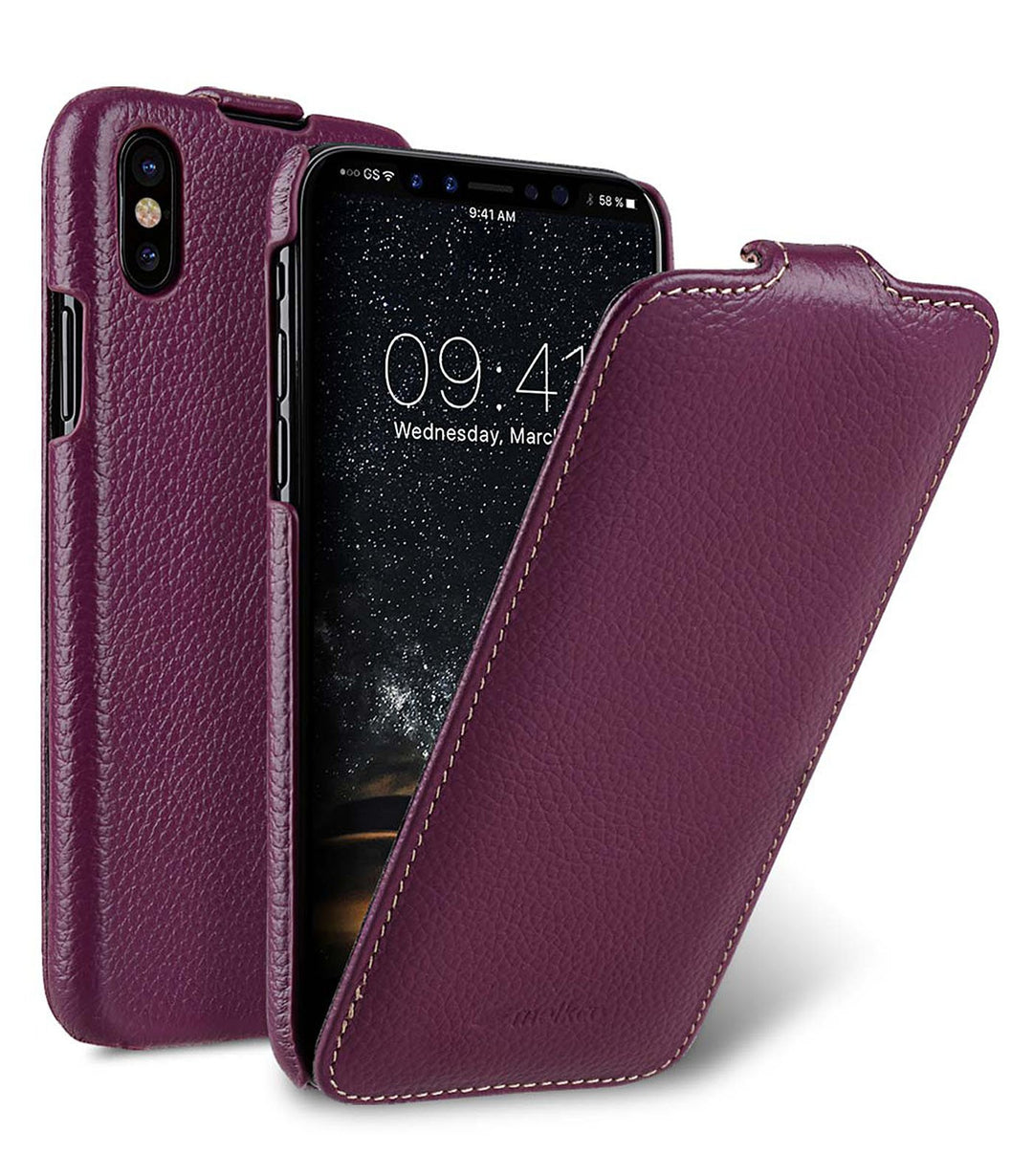 Edle Tasche für Apple iPhone XS und iPhone X / Case Aussenseite aus beschichtetem Leder / Schutz-Hül