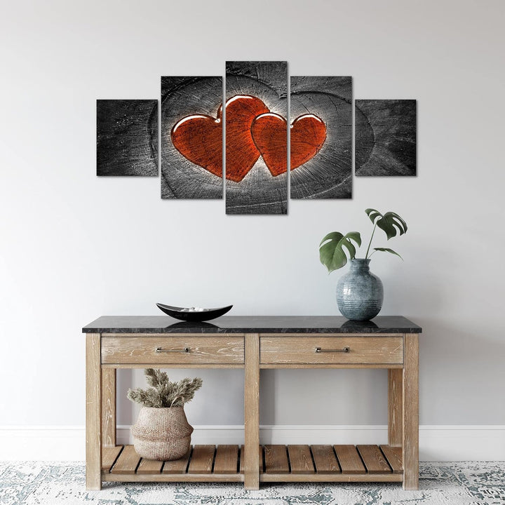 Runa Art Wandbilder Herzen Holz 5 Teilig Bild auf Vlies Leinwand Deko Wohnzimmer Schlafzimmer Holzop