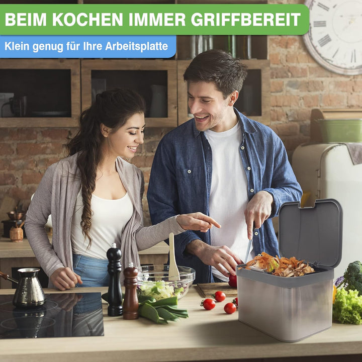 YourCasa® Biomülleimer Küche 4,3 L aus Edelstahl - geruchsdichter Bio Mülleimer mit Deckel & spülmas