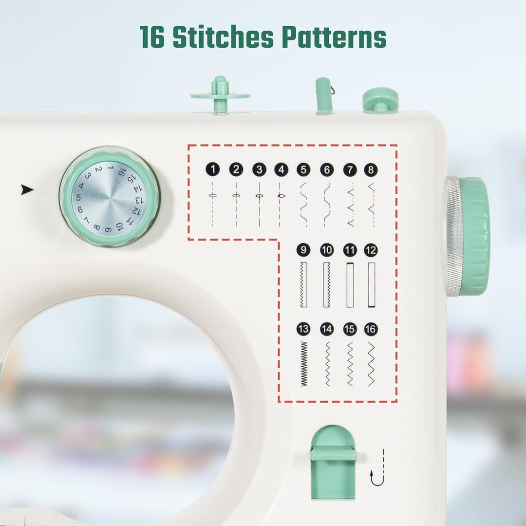 Todeco Nähmaschine für Anfänger und Kinder, 16 Stichmuster, Doppelte Nadel und doppelter Faden, Nähm