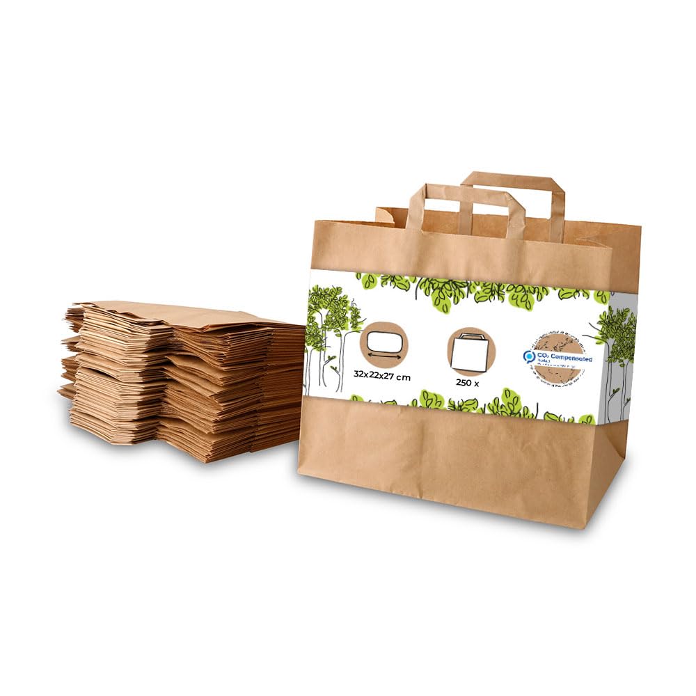 BIOZOYG Papiertragetaschen mit Flachhenkel 80gsm 32x22x27cm I feste Papier Tüten Kraftpapier Belastb