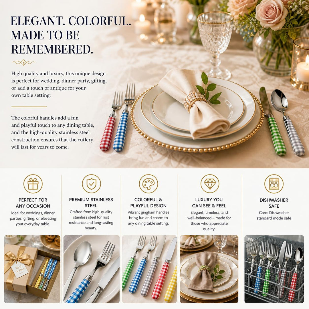 Exzact Besteck-Set, 20-teilig, Edelstahl, karierte Griffe, spülmaschinenfest, für 4 Personen 20pcs G