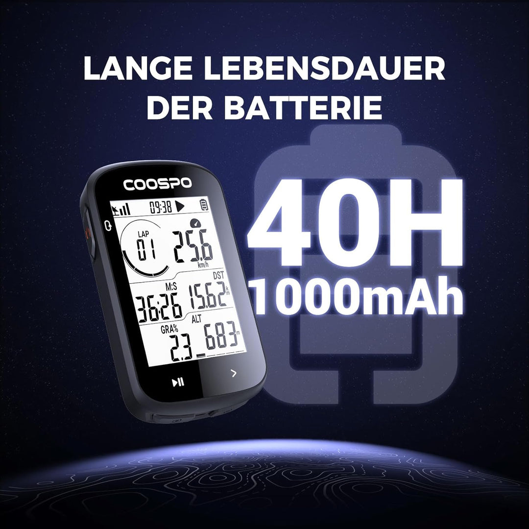 COOPSO CS300 Fahrradcomputer Kabellos, Fahrrad GPS Tacho mit 2,6-Zoll LCD, Bluetooth/ANT+ Ahrrad Com