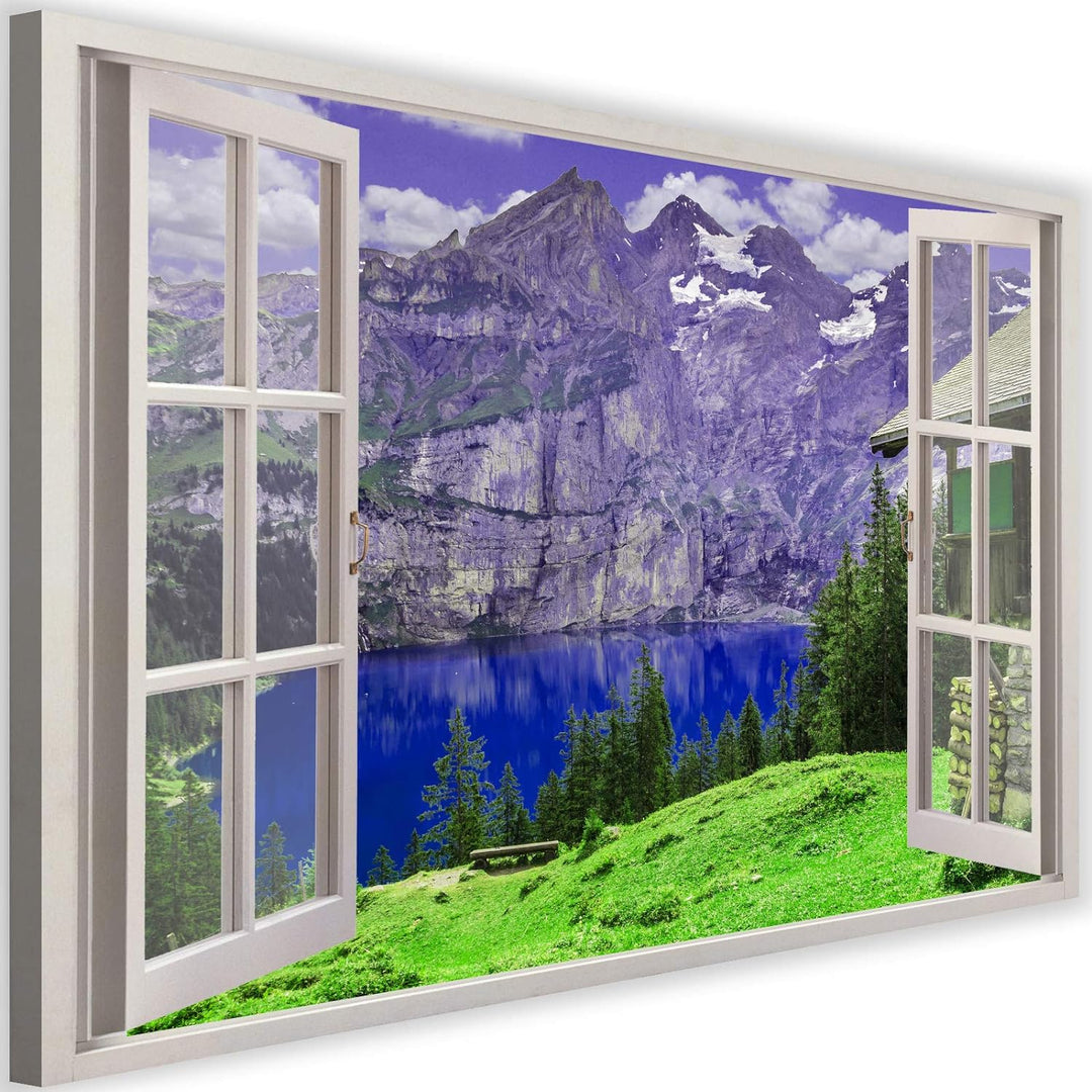 Feeby Bild auf Vlies Leinwand Blick Durch Ein Fenster 3D-Illusion 90x60 cm Kunstdruck Modern Wandbil