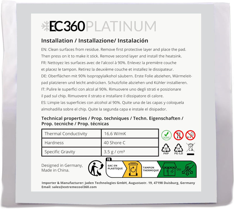 EC360® Platinum 16,6W/mK Wärmeleitpad (50 x 50 x 2,0 mm), 50 x 50 x 2,0 mm