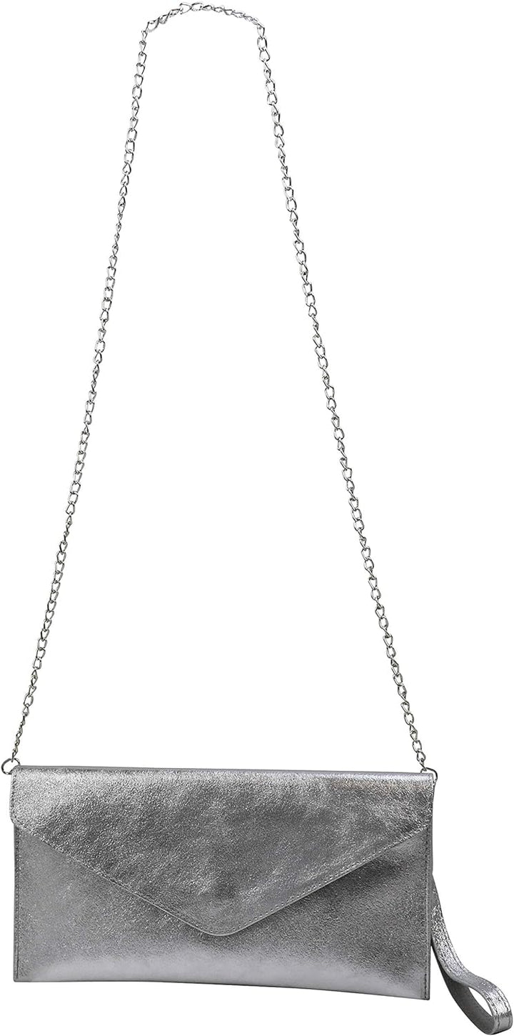 SH Leder Echtleder Clutch Umhängetasche kleine Tasche Abendtasche in Wildleder oder Metallic 31,5x16