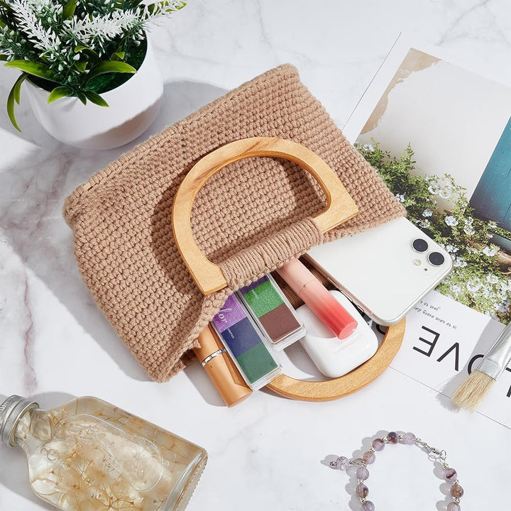 FREEBLOSS Häkelset Handtaschen Bastelset Häkelanfänger Set mit Anleitung Häkeltaschen Set mit Lederb