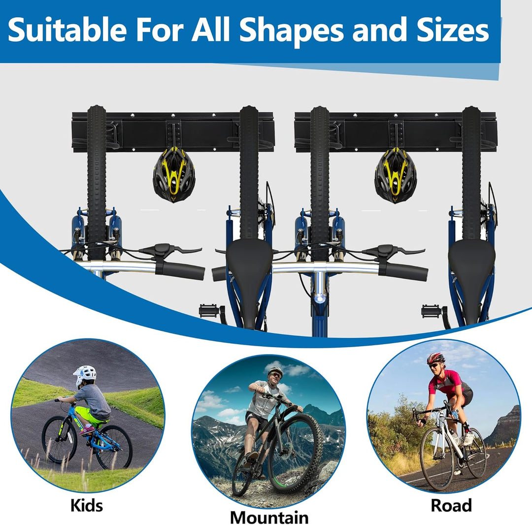 Sinoer Bike Wall Rack Bike Storage Wandhalterung für 4 Fahrräder + 3 Helme Werkzeugaufbewahrungshake