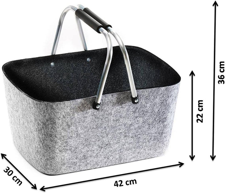 Kobolo Filzkorb Einkaufskorb Korb gross - Klappbügel - Filz - grau schwarz - 42x30x22 cm