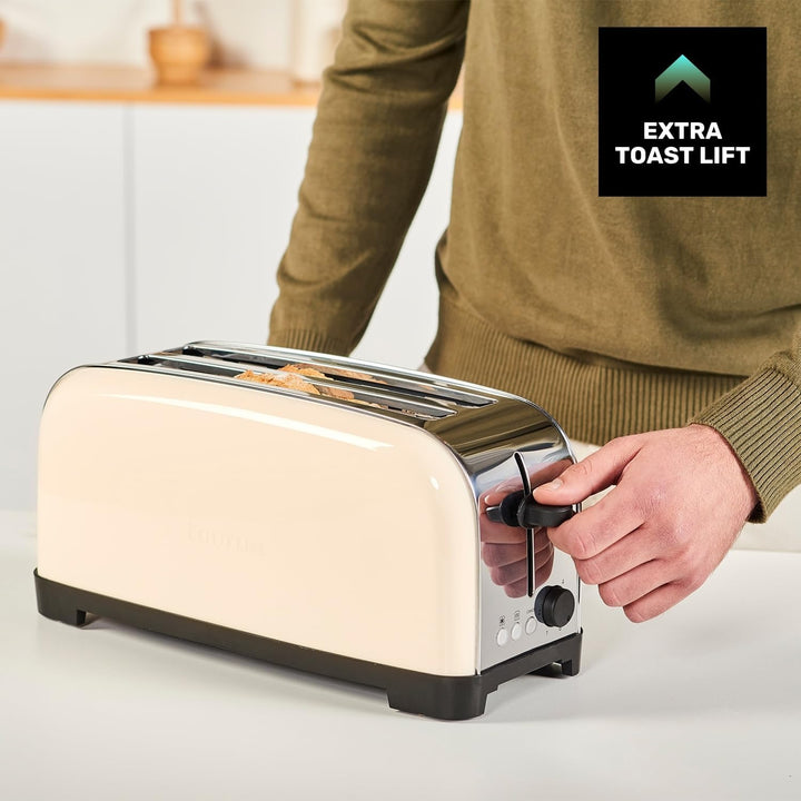Taurus – Toaster Vintage Creme, 1500W, 2 extra lange Schlitze, 7 Bräunungsstufen, 3 Funktionen, Edel