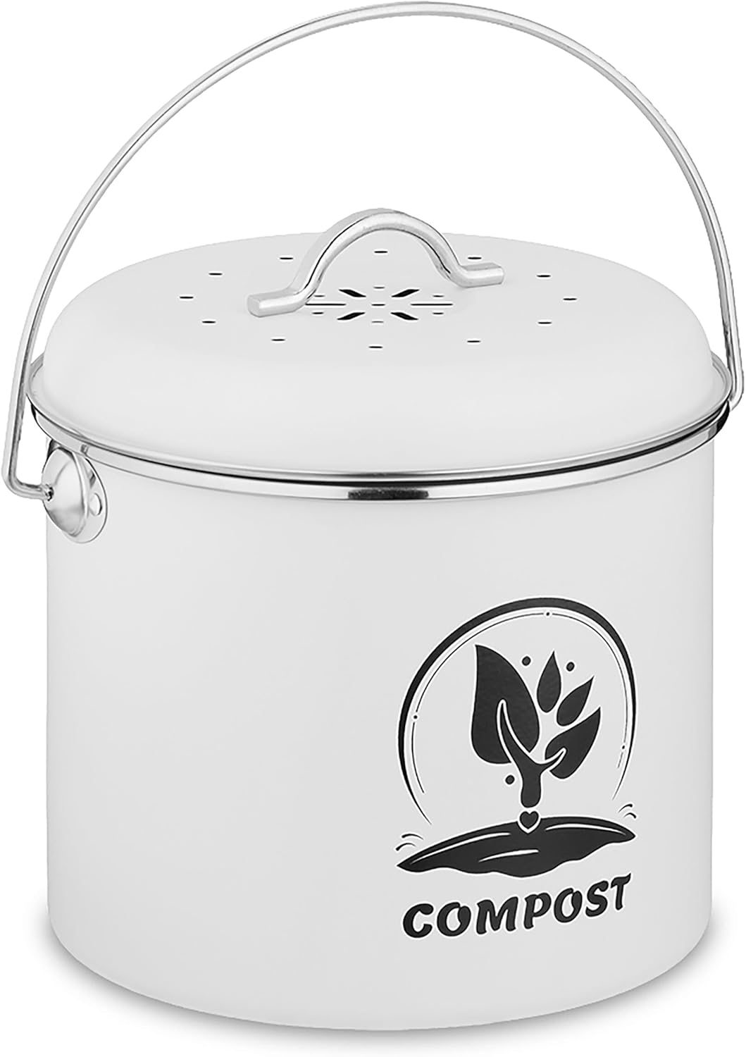 Relaxdays Komposteimer Küche, 3,5 Liter, 2 Aktivkohlefilter, mit Deckel, Henkel, Eisen, Biomüllbehäl