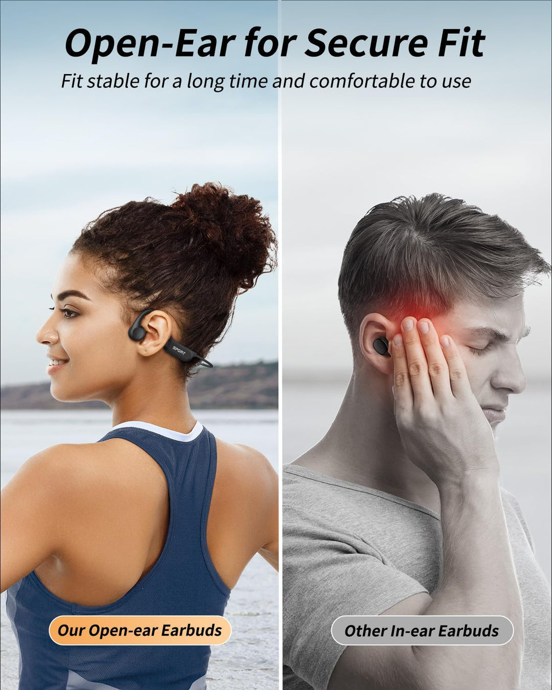 Knochenschall Kopfhörer, offene Bluetooth-Funkkopfhörer für Sport, Bluetooth 6.0,Schwarz