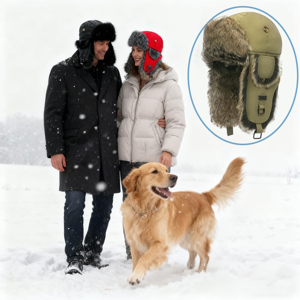 Alkaidstar Unisex Fliegermütze Rib Bomber Aviator Pilot Hat Faux Fellmütze Winter Russische Mütze He
