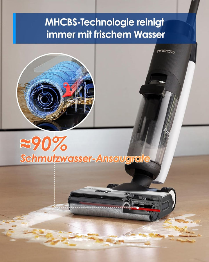Tineco Floor ONE S7 FlashDry Nass Trockensauger, 70°C Heissluft-Schnell-Trocknung, Doppelseitige Kan