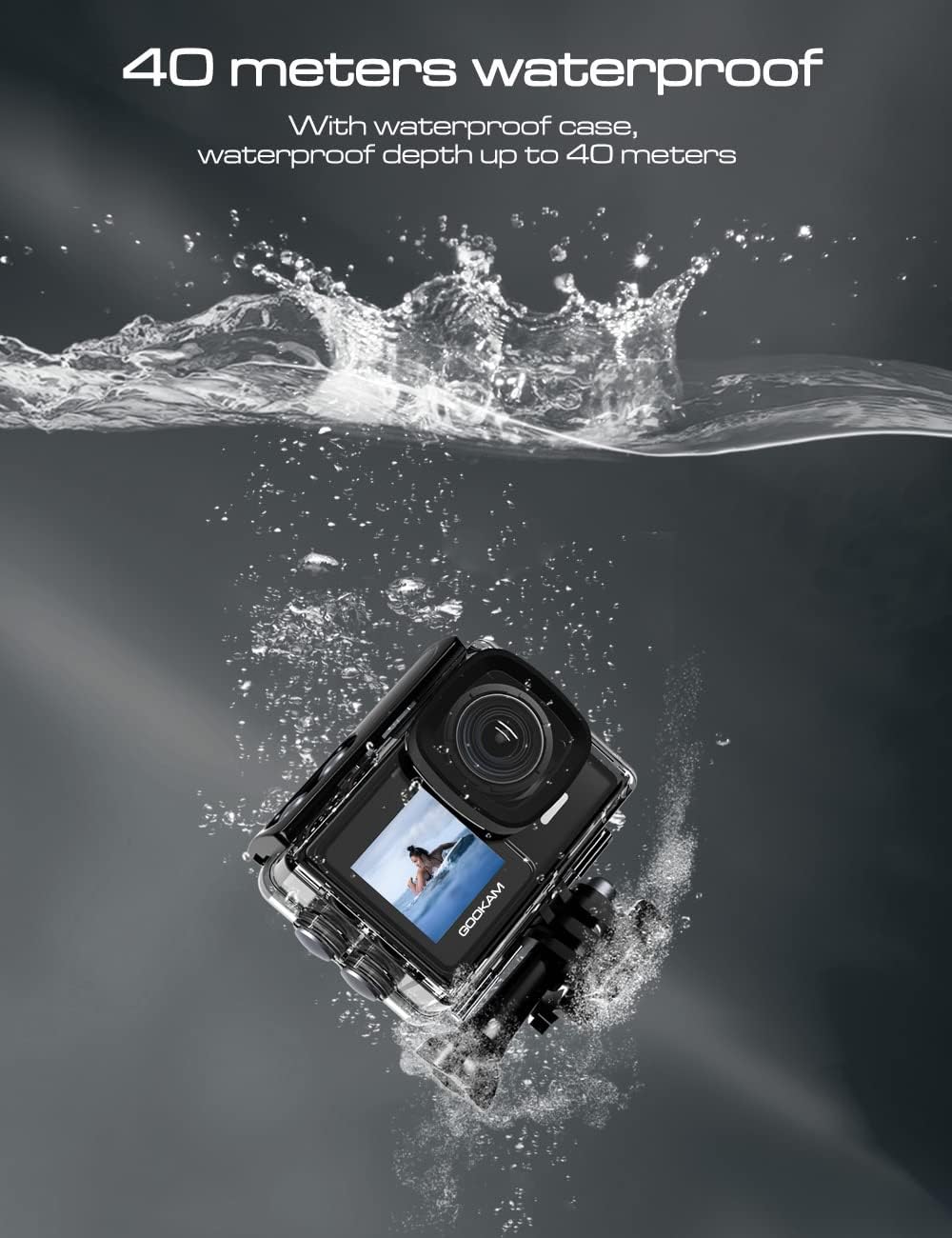 GOOKAM 4K 60fps 24MP Action Cam WiFi Actionkamera Dualscreen Touchscreen 40M Unterwasserkamera EIS S
