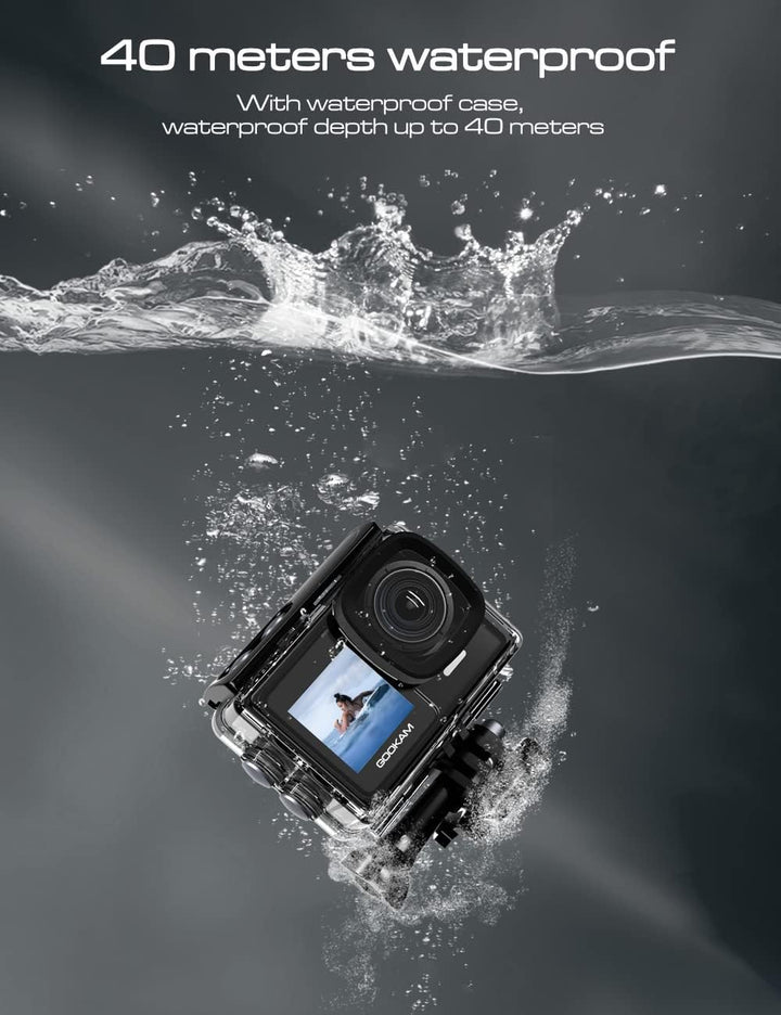 GOOKAM 4K 60fps 24MP Action Cam WiFi Actionkamera Dualscreen Touchscreen 40M Unterwasserkamera EIS S