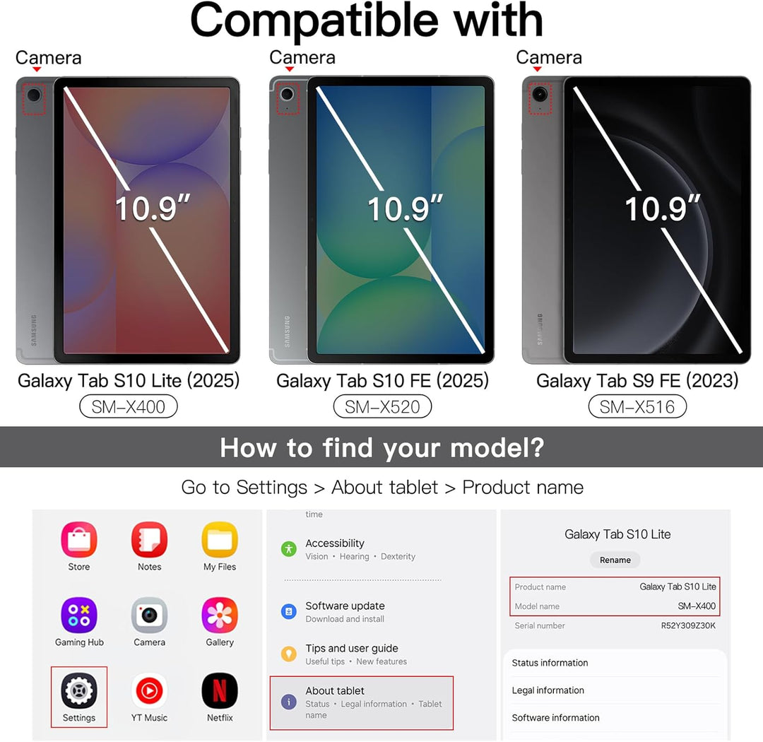 JETech Hülle für Samsung Galaxy Tab S9 FE 10,9 Zoll mit S Pen Halter, Schlank Folio Ständer Tablet S