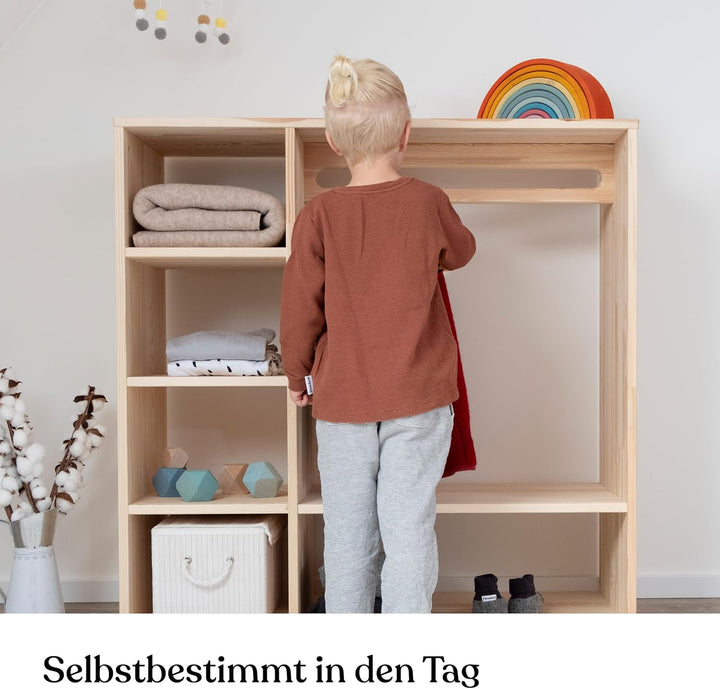Ehrenkind® Montessori Kleiderschrank | Kinderregal Kiefer Natur | Kinderschrank FSC Zertifiziert | G