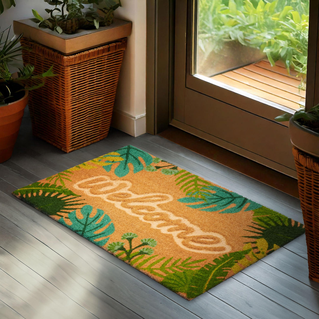 BRUBAKER 3D Fussmatte für Aussen und Innen - Welcome mit grünen Blättern - 45 x 75 cm Schmutzfangmat