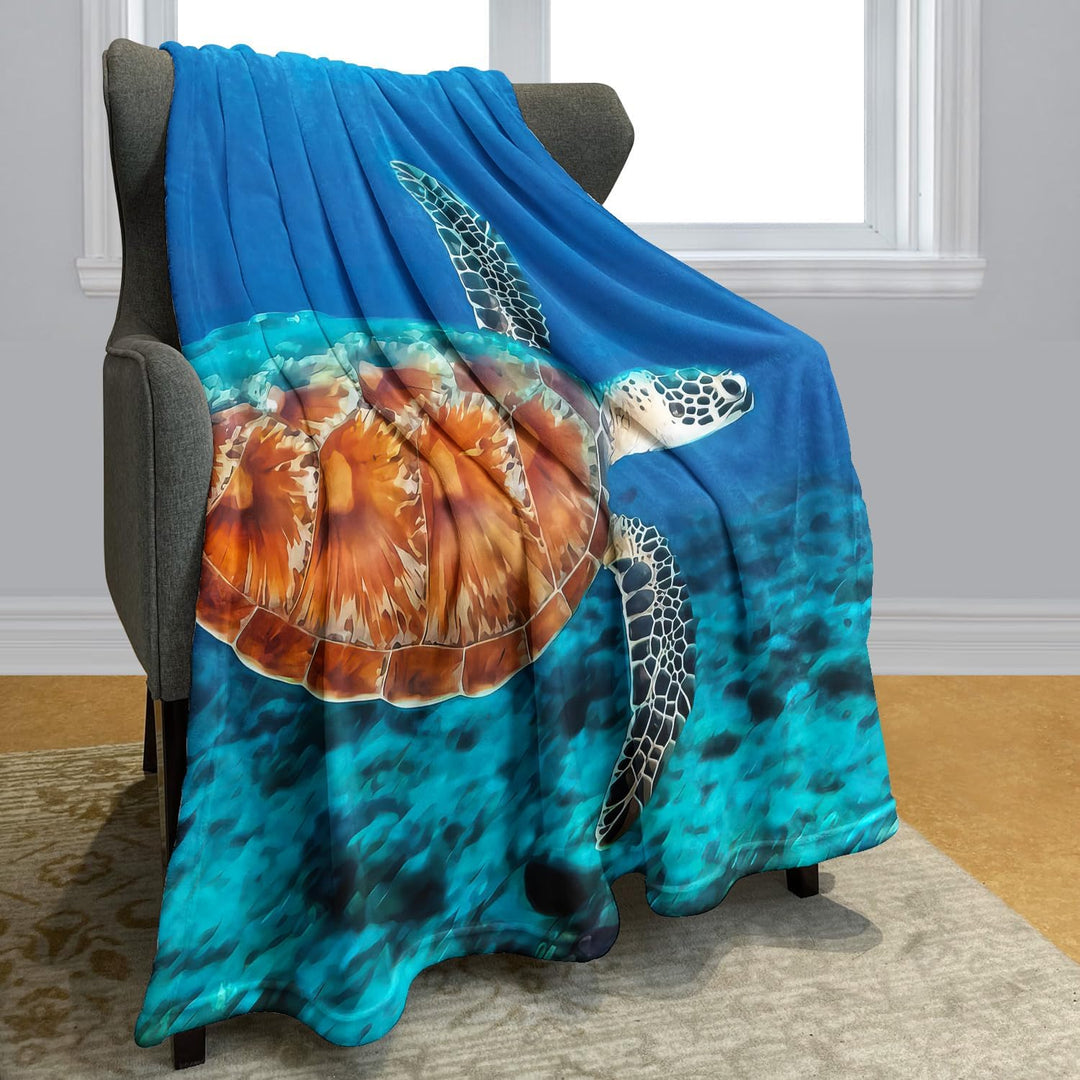 YISUMEI - 150 x 200 cm Decke - Wirkliche Schildkröte, die blaues Meer schwimmt Fleecedecke,Kaschmir-