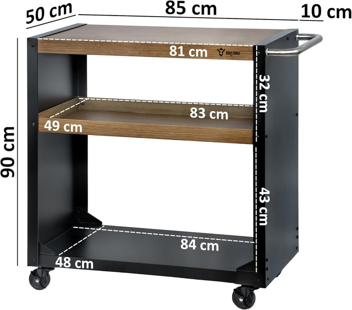 BBQ-Toro Grillwagen 95 x 50 x 90 cm | Schwarz mit Holzoptik | Grilltisch mit grosser Arbeitsfläche |