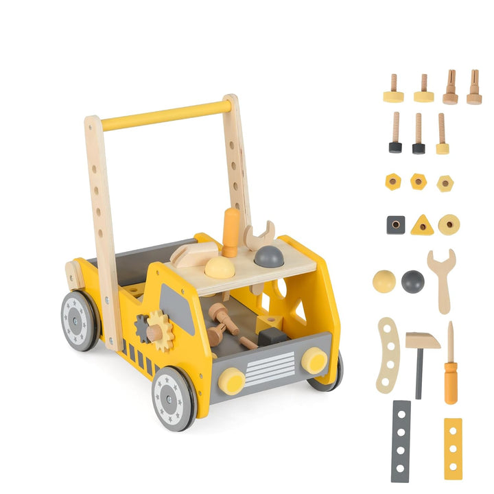 DREAMADE 2 in 1 Lauflernwagen aus Holz, mini-Werkzeugbank mit Rädern, Lauflernhilfe für Mädchen und