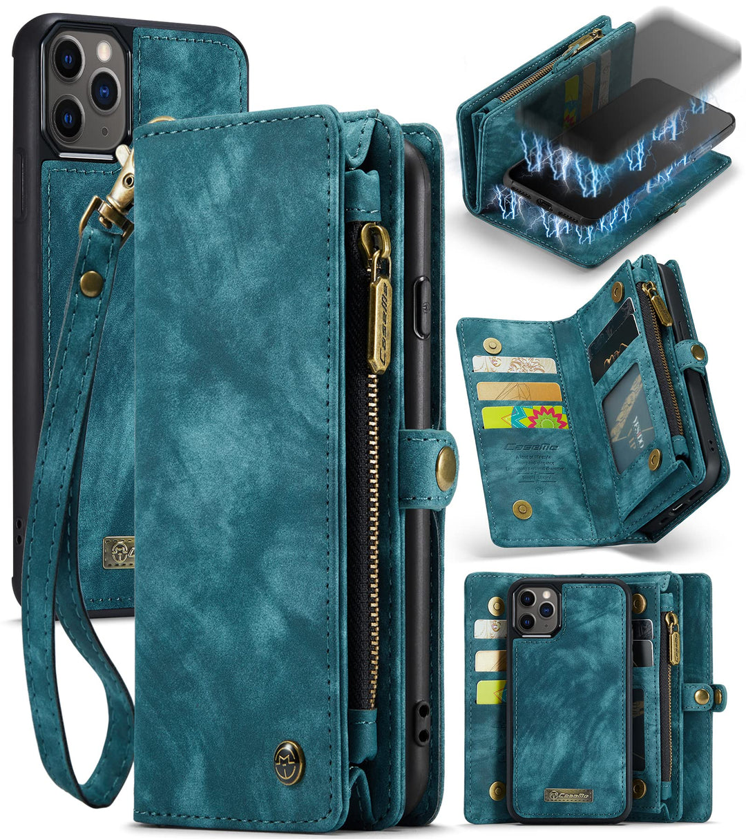 UFinetech Magnetische iPhone 11 Pro Hülle Tasche Design Leder TPU Bumper Flip Abnehmbar Flexibel Kar
