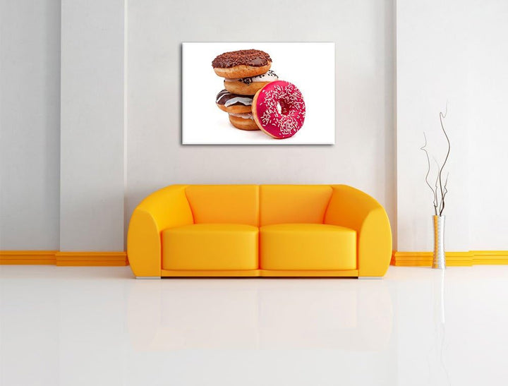 Pixxprint Süsse Donuts, Format: 100x70 auf Leinwand, XXL riesige Bilder fertig gerahmt mit Keilrahme