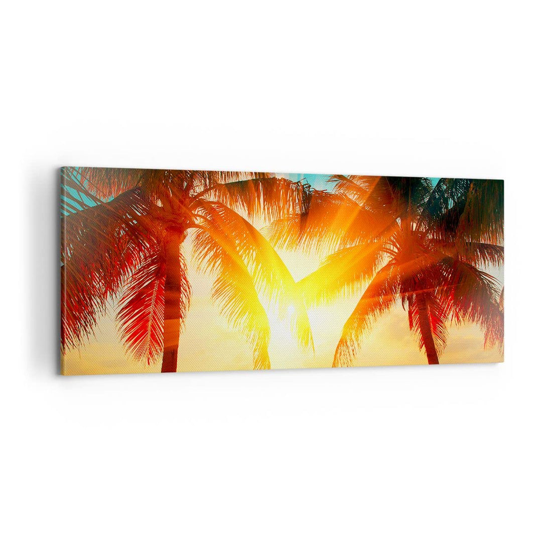 Panorama Bilder auf Leinwand 100x40cm Leinwandbild Meer Palme Wasser Gross Wanddeko Bild Schlafzimme
