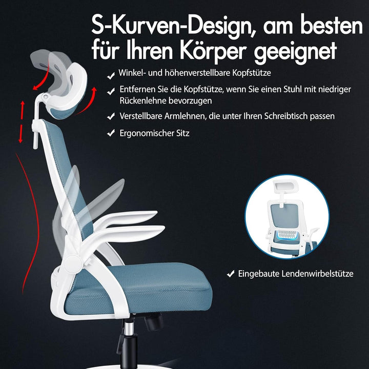 ALFORDSON Bürostuhl, Sessel mit Kopfstütze, Computer-Schreibtischstuhl mit Lordosenstütze, Drehstuhl