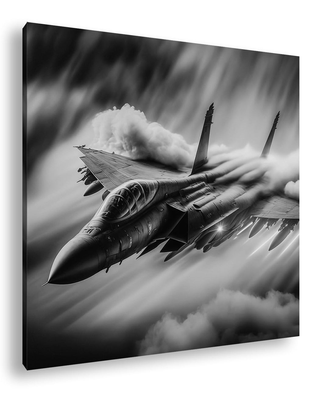 deyoli Düsenjet im Feuernebel Format: 70x70 cm Effekt: Schwarz/Weiss als Leinwandbild, Motiv fertig