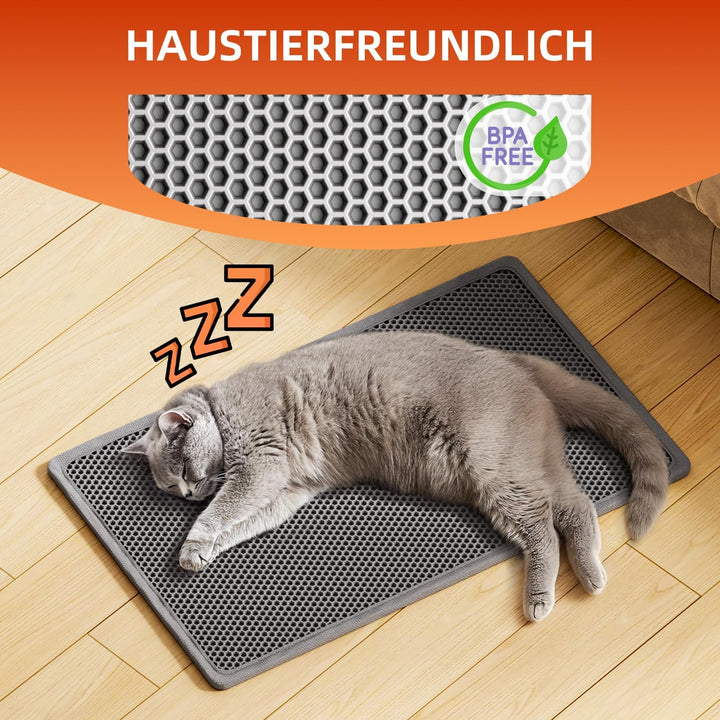 ASOBEAGE Katzenklo Matte, Katzenstreu Unterleger Waben Design Vorleger wasserdichte Doppelte Schicht