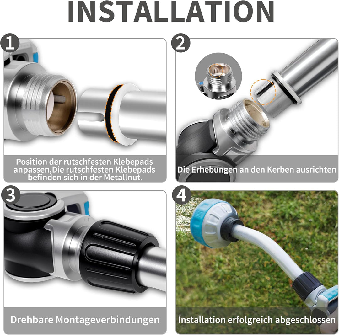 Diivoo Giessstab, Robuste Metall-Gartenbrause mit Stiel, 180° schwenkbaren Kopf Stabbrause mit Durch