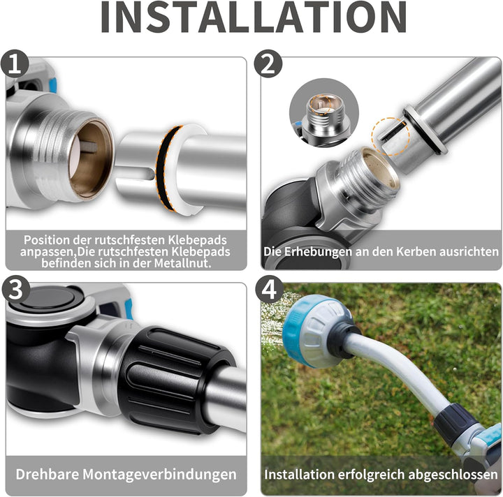 Diivoo Giessstab, Robuste Metall-Gartenbrause mit Stiel, 180° schwenkbaren Kopf Stabbrause mit Durch