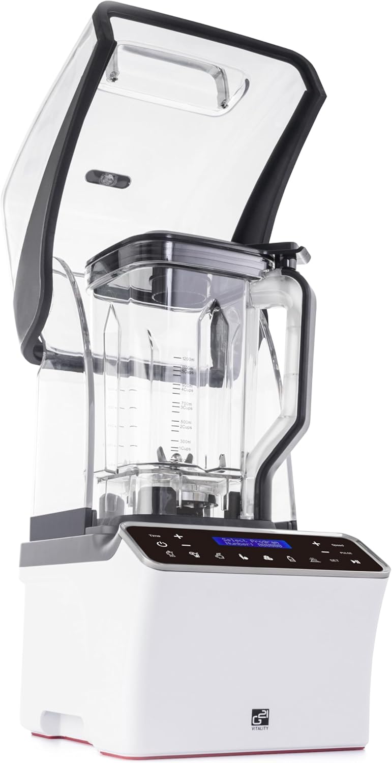 Blender G21 Ultimate White, 1.500 W, 28.000 U/min, Behälter von 1,2 l, Touchscreen, 6 Mischprogramme