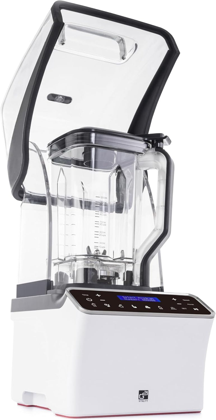 Blender G21 Ultimate White, 1.500 W, 28.000 U/min, Behälter von 1,2 l, Touchscreen, 6 Mischprogramme