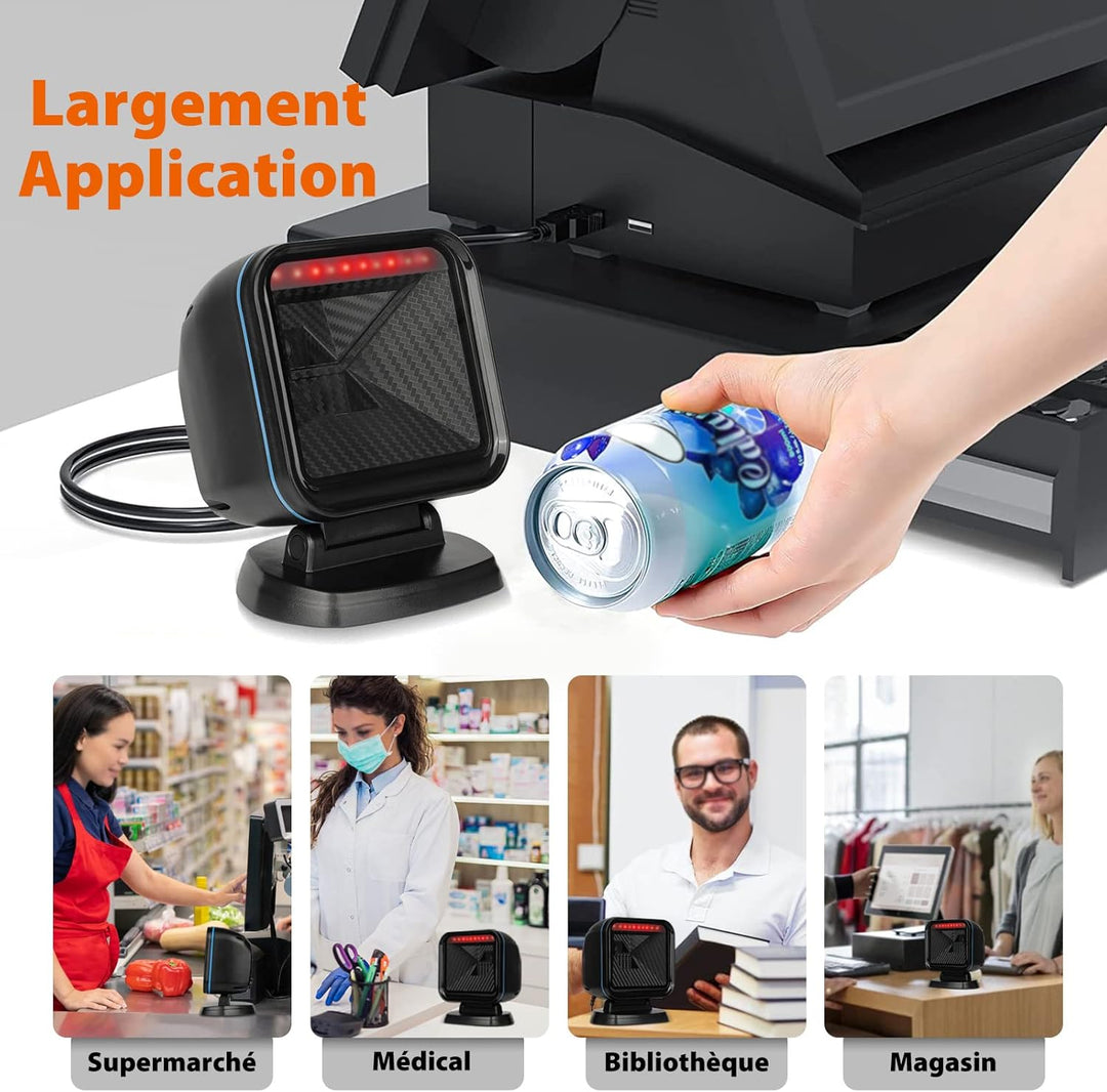 OBZ Desktop Barcode Scanner USB, QR Code Scanner mit Weitwinkel, Automatischer Hands-Free Scanner fü
