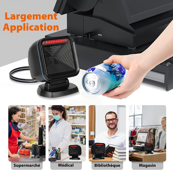 OBZ Desktop Barcode Scanner USB, QR Code Scanner mit Weitwinkel, Automatischer Hands-Free Scanner fü