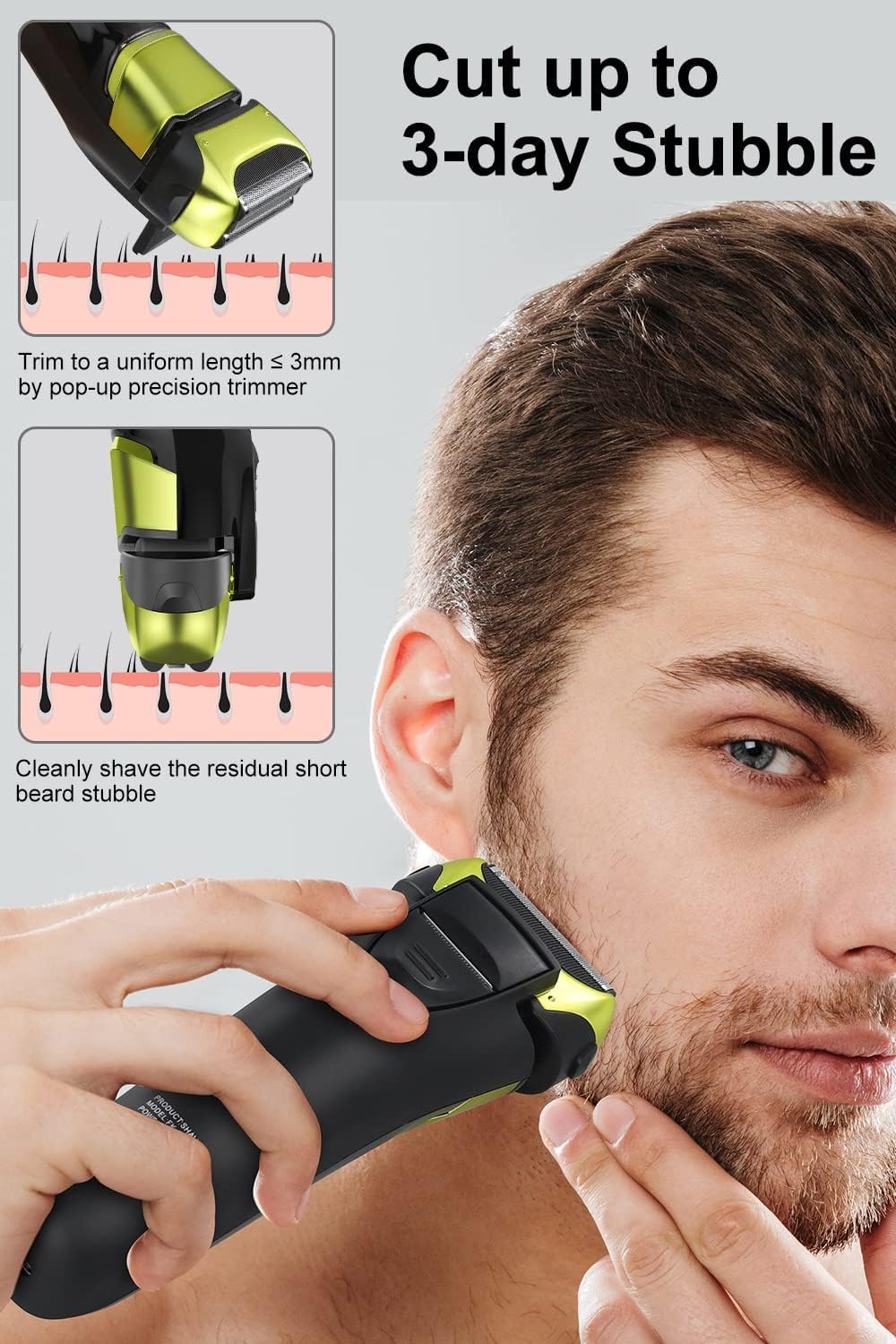 Rasierer Herren Elektrorasierer & Trimmer mit 3 flexiblen Klingen, wiederaufladbarer & kabelloser el